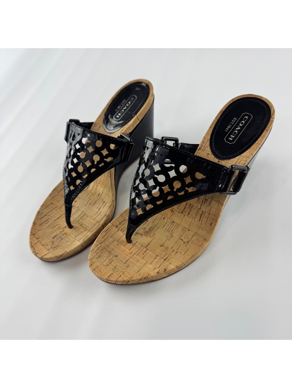 Coach Cork Leather Wedge Sandals Women’s 7.5